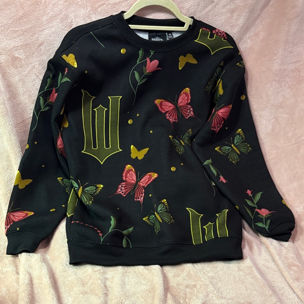 Black Butterfly Print Sweatshirt